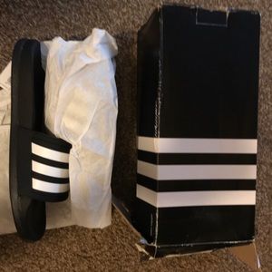 Adidas Black & White Striped Slides